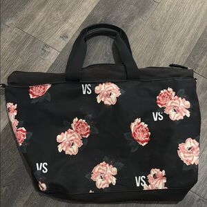 Victoria's Secret Black and Pink Floral Tote Bag